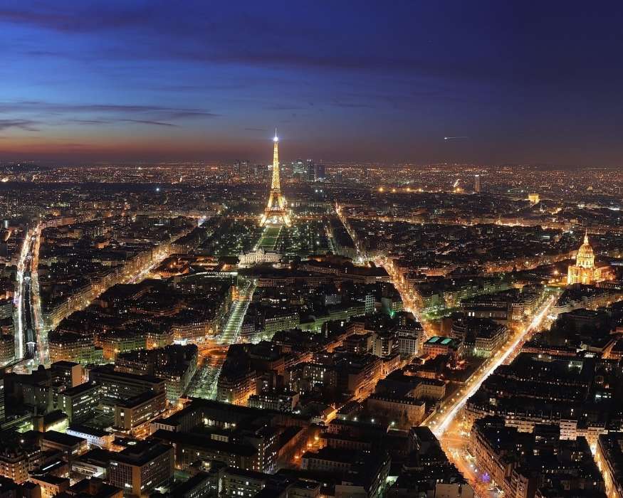 Архитектура, Города, Ночь, Париж, Пейзаж, Эйфелева башня