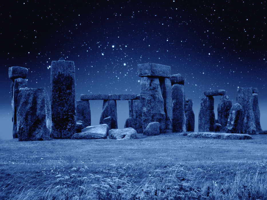 Архитектура, Ночь, Пейзаж, Стоунхендж (Stonehenge), Звезды