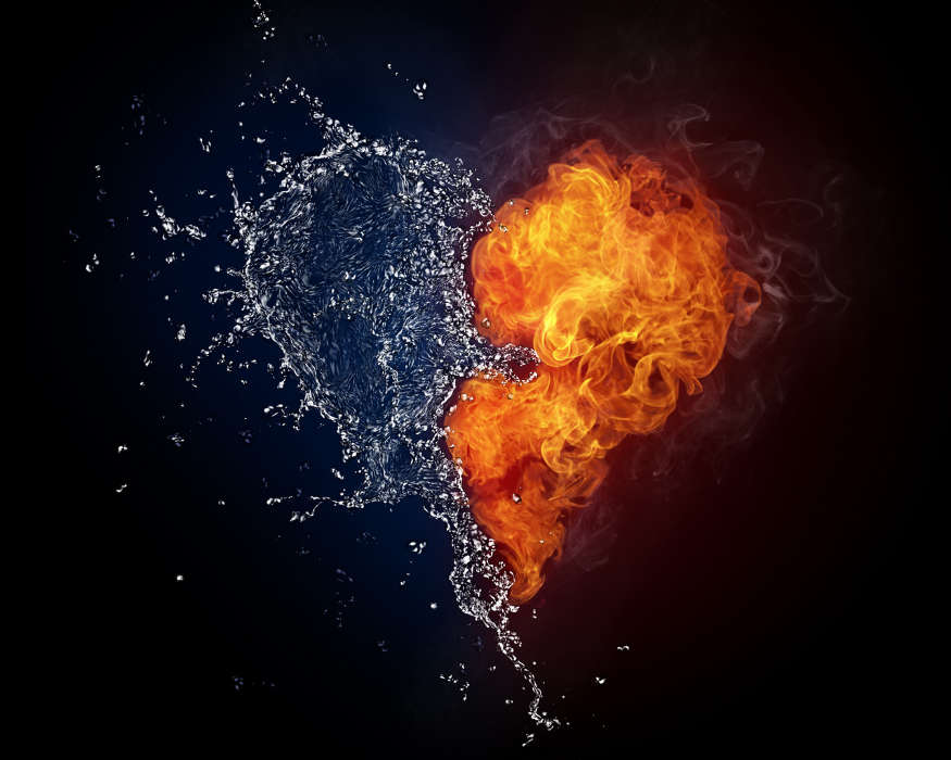 Арт, День святого Валентина (Valentine&#039;s day), Фон, Любовь, Огонь, Сердца, Вода