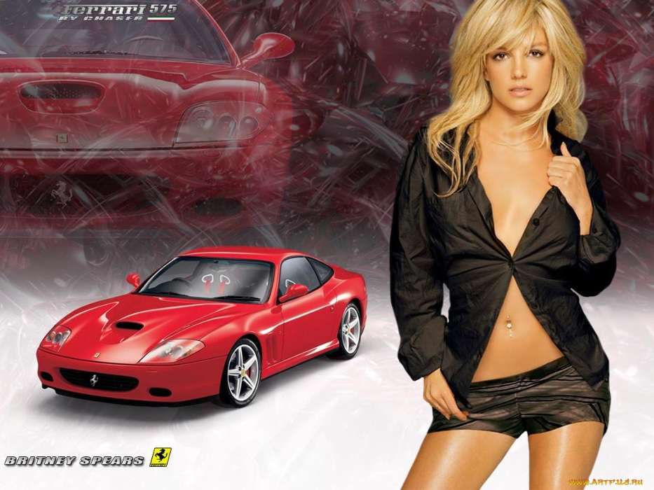 Машины, Бритни Спирс (Britney Spears), Девушки, Феррари (Ferrari), Люди, Музыка, Транспорт