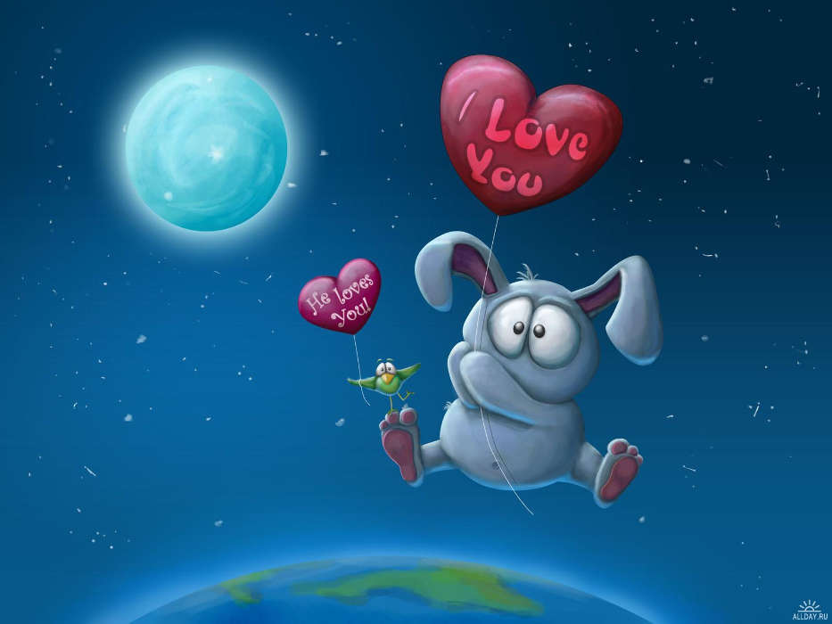 День святого Валентина (Valentine&#039;s day), Кролики, Любовь, Рисунки, Юмор, Животные