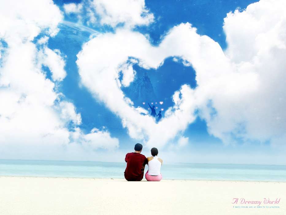 День святого Валентина (Valentine&#039;s day), Любовь, Люди, Небо, Сердца