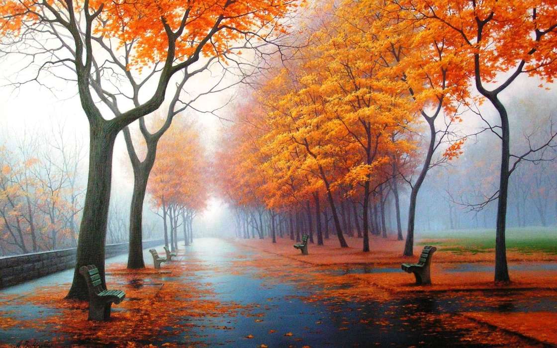 Деревья, Осень, Пейзаж, Улицы
