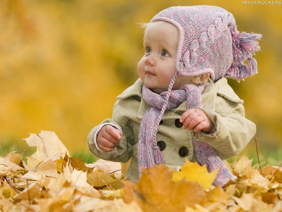 Дети, Листья, Люди, Осень