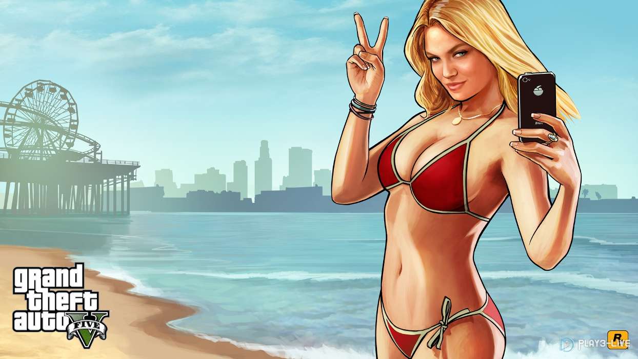 Девушки, Grand Theft Auto (GTA), Игры, Люди, Море, Пляж, Рисунки