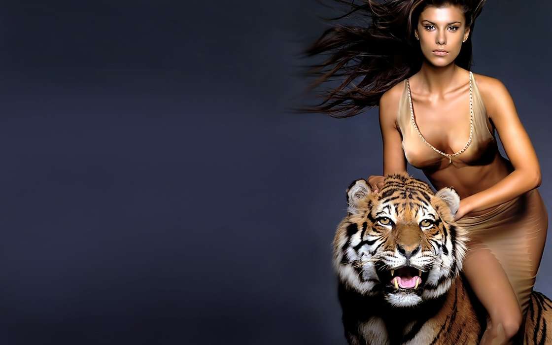 Девушки,Люди,Тигры,Животные