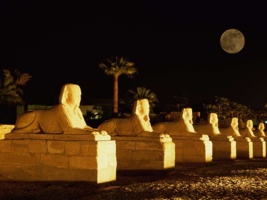 Египет, Ночь, Пейзаж, Сфинкс