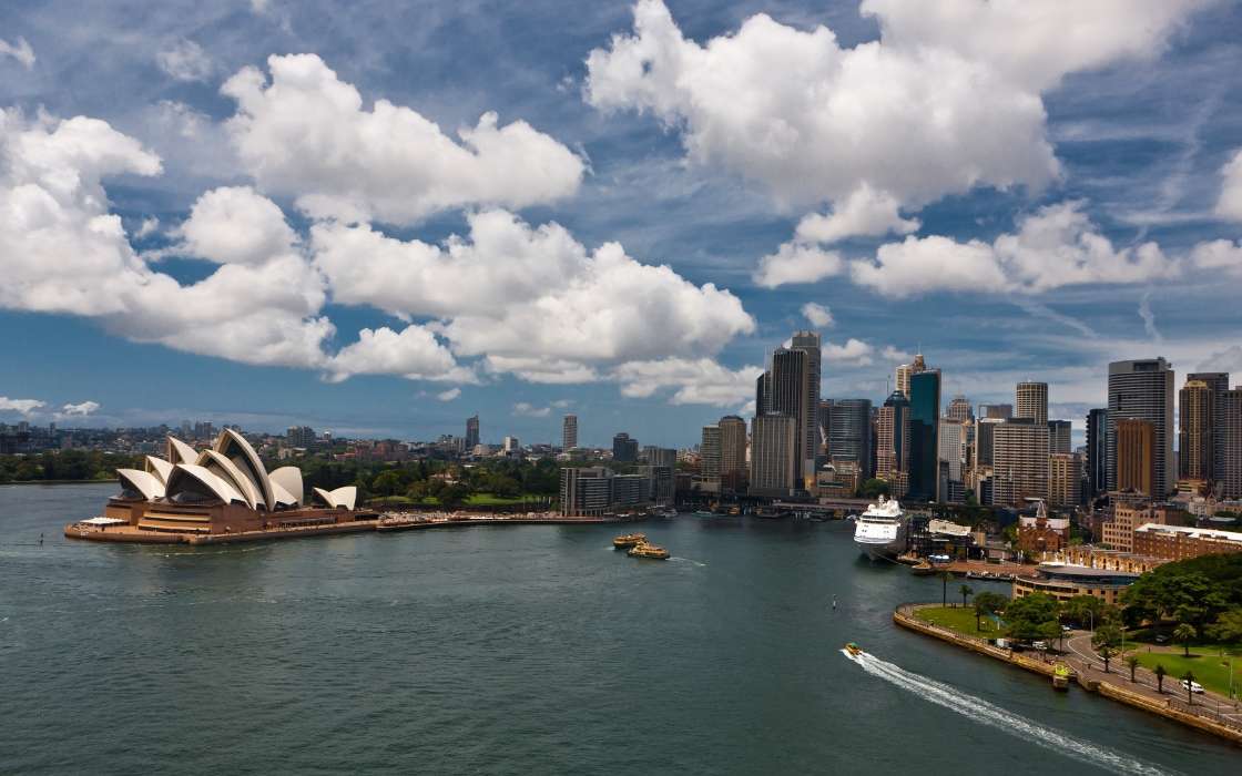 Города, Море, Облака, Пейзаж, Сидней (Sydney)