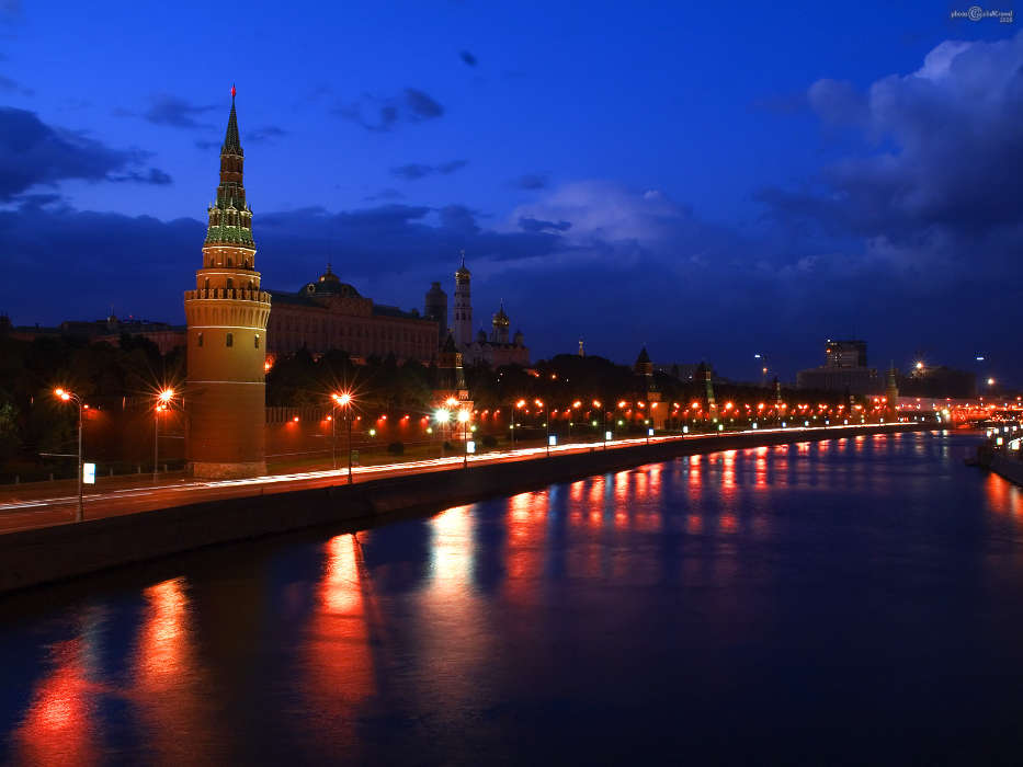 Города, Москва, Ночь, Пейзаж, Река