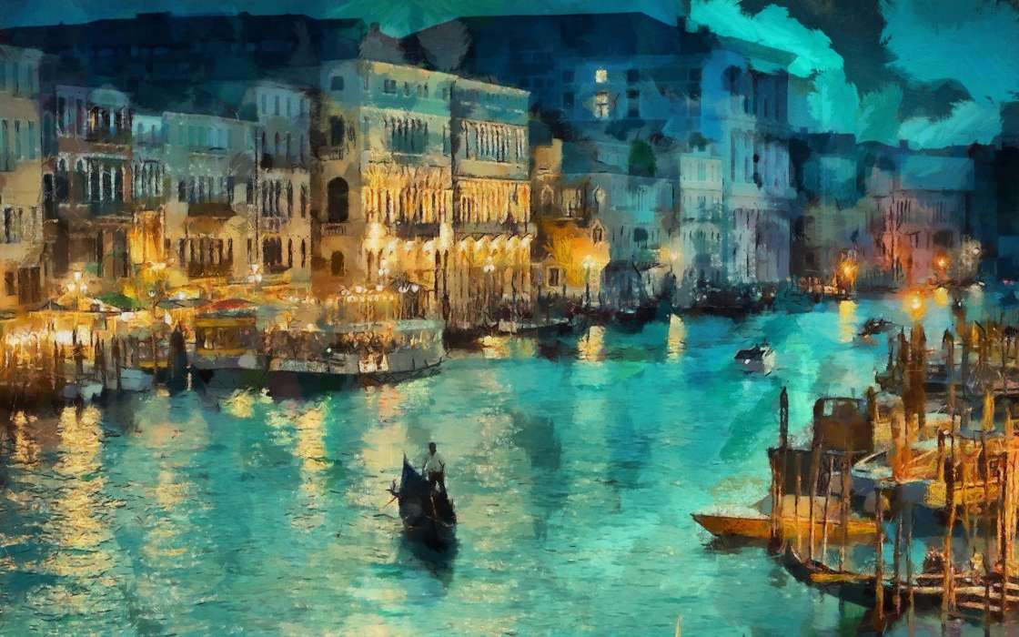 Лодки, Пейзаж, Рисунки, Венеция, Вода