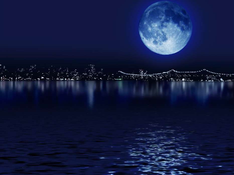 Луна, Море, Ночь, Пейзаж