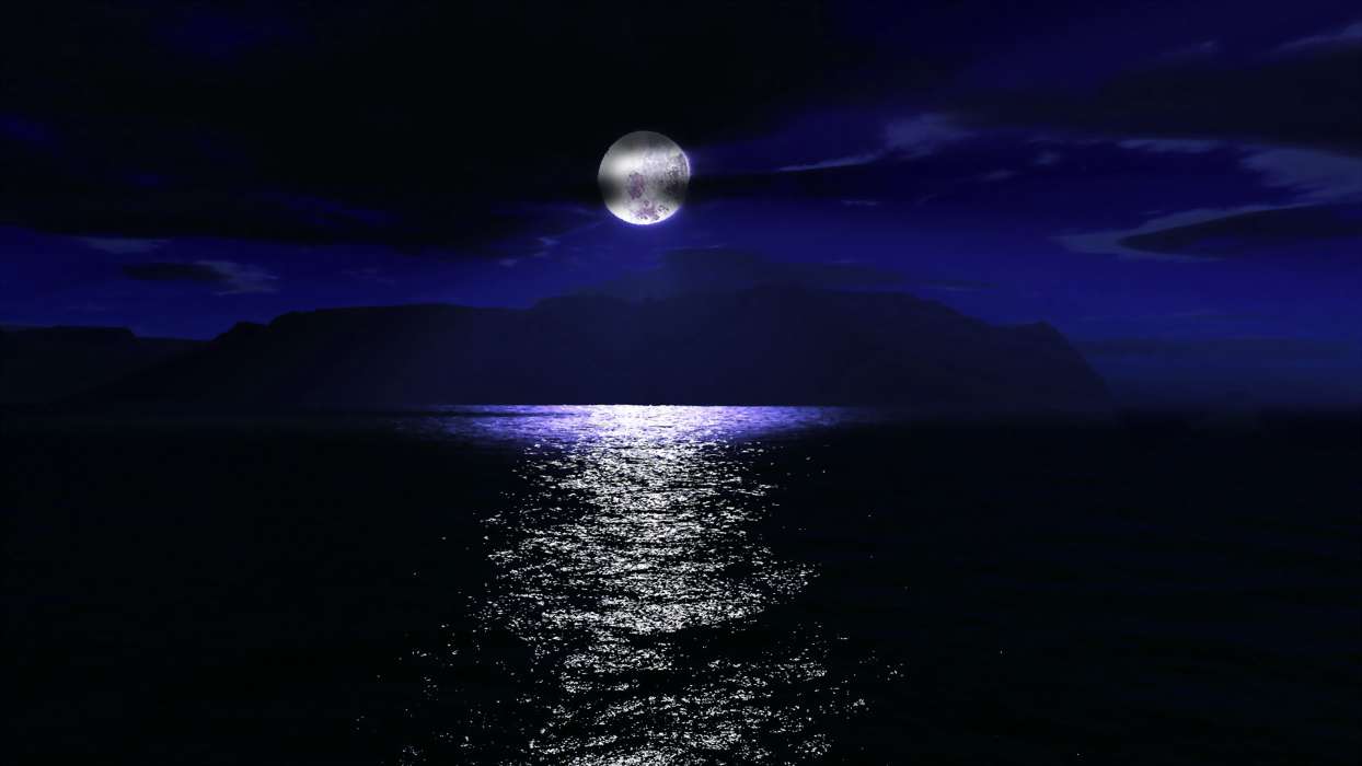 Луна,Море,Ночь,Пейзаж