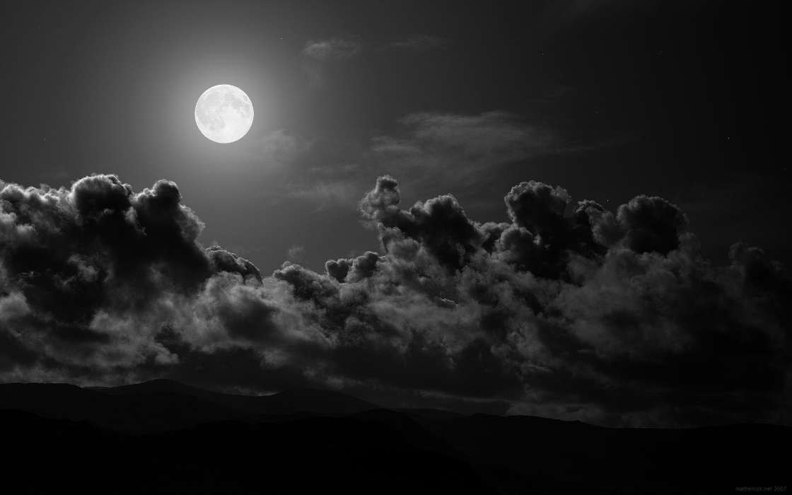 Луна, Ночь, Облака, Пейзаж