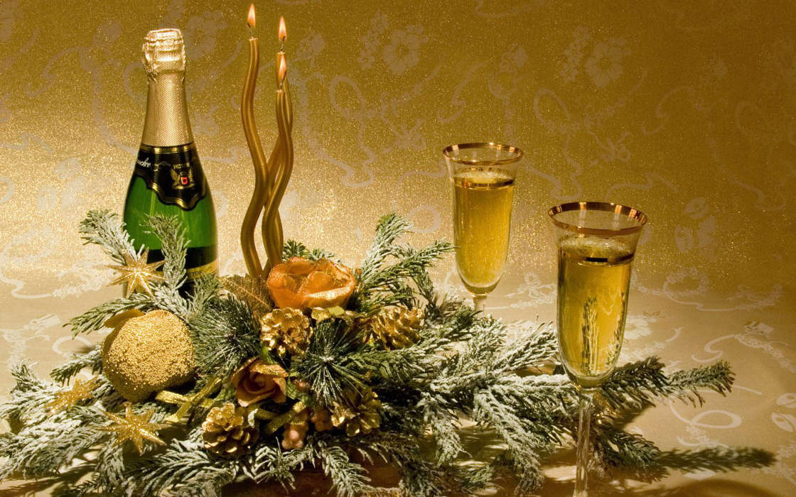Напитки, Натюрморт, Новый Год (New Year), Праздники, Свечи, Вино