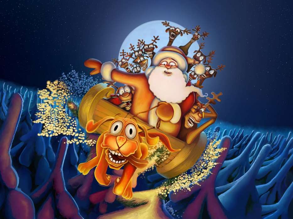 Олени, Праздники, Рождество (Christmas, Xmas), Санта Клаус (Santa Claus)