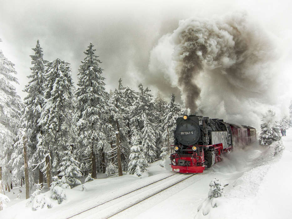 Пейзаж, Поезда, Снег, Транспорт, Зима