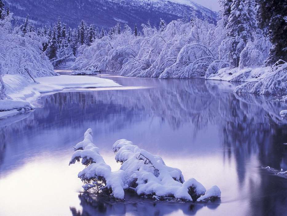 Зима, Пейзаж, Река, Снег