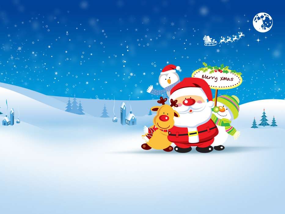 Праздники, Рисунки, Рождество (Christmas, Xmas), Санта Клаус (Santa Claus), Снег, Зима