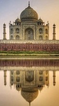 Новые обои на телефон скачать бесплатно: Тадж Махал (Taj Mahal), Архитектура, Пейзаж, Река.