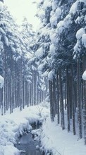 Новые обои на телефон скачать бесплатно: Деревья, Пейзаж, Река, Снег, Зима.