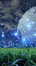 Фэнтези, Города, Луна, Небо, Ночь, Пейзаж, Трава, Звезды для Sony Ericsson K330