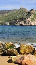 Горы, Камни, Море, Пейзаж, Пляж для HTC EVO 3D