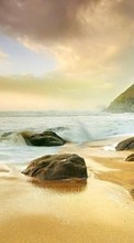 Закат, Камни, Море, Пейзаж, Пляж для Asus ZenFone 2