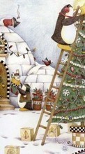Пингвины, Праздники, Рисунки, Рождество (Christmas, Xmas), Снег для Lenovo A300T