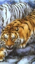 Новые обои 320x480 на телефон скачать бесплатно: Рисунки, Тигры, Животные.