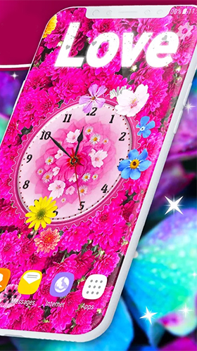 Скачать бесплатные живые обои С часами для Андроид на рабочий стол планшета: Flowers analog clock.