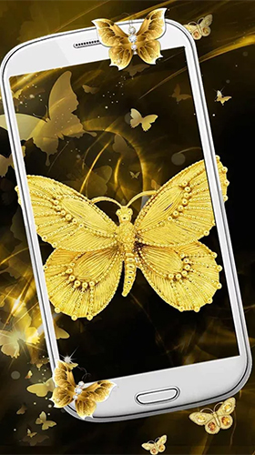 Скачать бесплатно живые обои Gold butterfly на Андроид телефоны и планшеты.