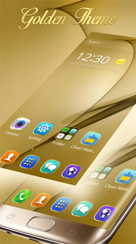 Скачать бесплатные живые обои С часами для Андроид на рабочий стол планшета: Gold theme for Samsung Galaxy S8 Plus.