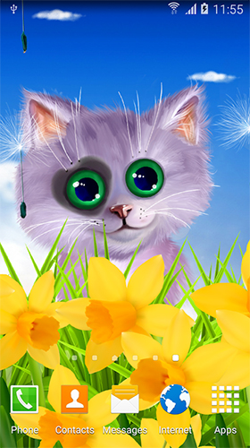 Скачать бесплатные живые обои Интерактивные для Андроид на рабочий стол планшета: Spring cat.