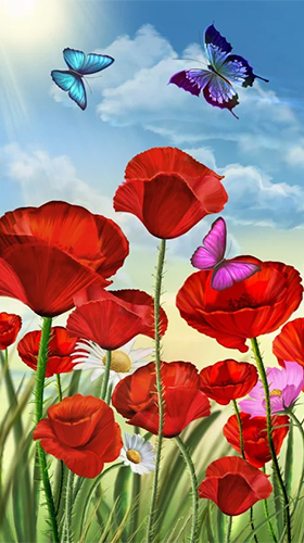 Скачать бесплатные живые обои Цветы для Андроид на рабочий стол планшета: Summer: flowers and butterflies.