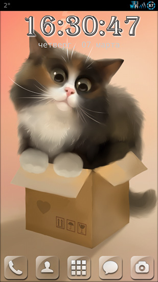 Скачать бесплатные живые обои для Андроид на рабочий стол планшета: Cat in the box.