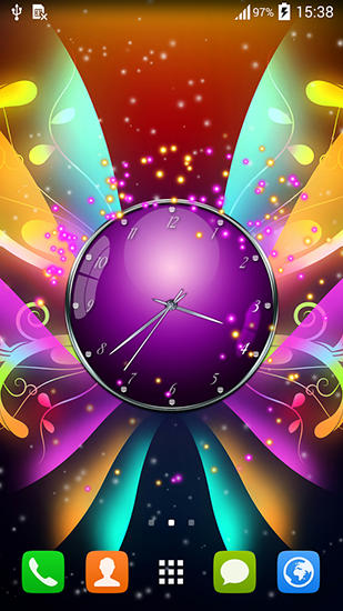 Clock with butterflies - скачать живые обои на Андроид 9.3.1 телефон бесплатно.