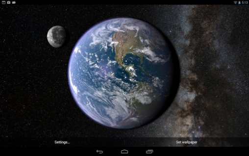 Скачать бесплатные живые обои для Андроид на рабочий стол планшета: Earth and moon in gyro 3D.