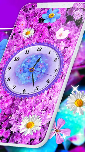 Скачать Flowers analog clock - бесплатные живые обои для Андроида на рабочий стол.