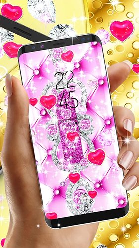 Скачать Golden luxury diamond hearts - бесплатные живые обои для Андроида на рабочий стол.