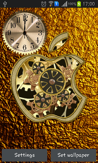 Скачать бесплатные живые обои С часами для Андроид на рабочий стол планшета: Golden apple clock.