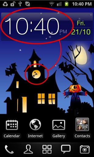 Скачать бесплатные живые обои С часами для Андроид на рабочий стол планшета: Halloween: Moving world.