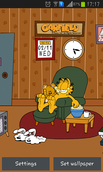 Скачать бесплатные живые обои для Андроид на рабочий стол планшета: Home sweet: Garfield.