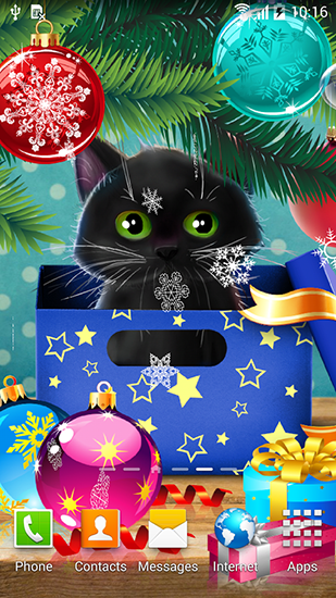 Скачать бесплатно живые обои Kitten on Christmas на Андроид телефоны и планшеты.