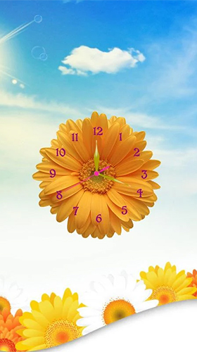 Скачать Sunflower clock - бесплатные живые обои для Андроида на рабочий стол.