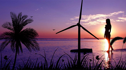 Скачать Sunset: windmill - бесплатные живые обои для Андроида на рабочий стол.