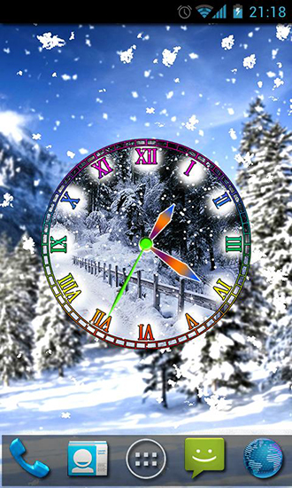 Скачать бесплатные живые обои С часами для Андроид на рабочий стол планшета: Winter snow clock.