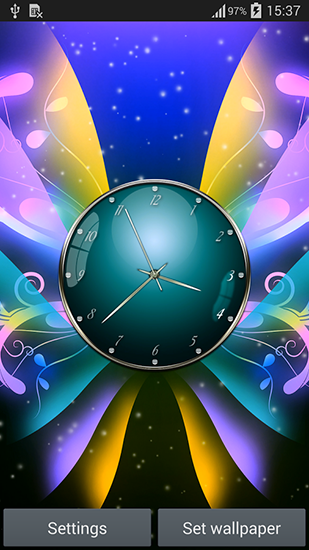 Скачать Clock with butterflies - бесплатные живые обои для Андроида на рабочий стол.