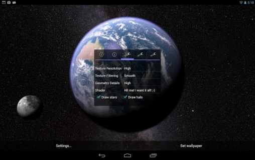 Скачать Earth and moon in gyro 3D - бесплатные живые обои для Андроида на рабочий стол.