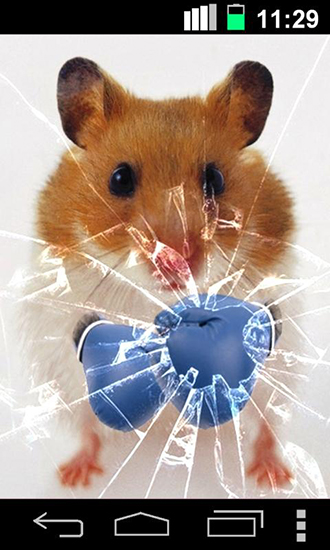 Скачать Funny hamster: Cracked screen - бесплатные живые обои для Андроида на рабочий стол.