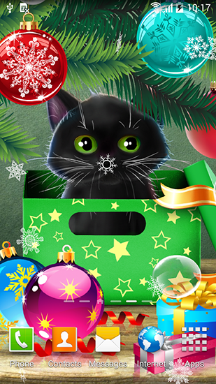 Скачать Kitten on Christmas - бесплатные живые обои для Андроида на рабочий стол.